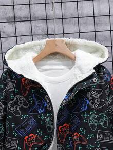 SHEIN Fantacosmos Tween Boy Cartoon Geometric Pattern Hooded Casual Jacket, Suitable For Spring And Autumn Daily Wear, For Halloween Party