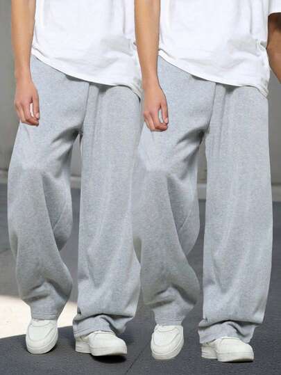 Vacaura 2 件青少年休闲百搭运动家居直筒运动裤，简约款式，双色组合，春夏
