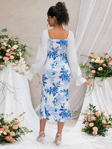 Momance 孕妇休闲碎花长裙 - 藍色 - 查看 2