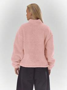 MUSERA Áo khoác nỉ cổ cao thêu họa tiết, có dây chun cài, chất liệu ấm áp, dễ thương, thích hợp mặc đi quán cà phê hoặc câu lạc bộ mùa đông. - Hồng - Xem 2