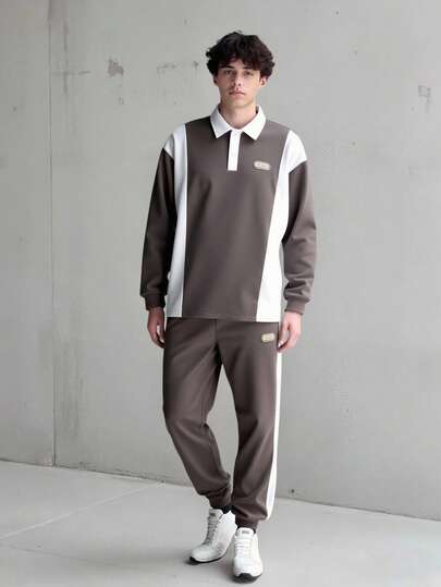 Vacaura 2 件套青少年男孩休闲拼色 Polo 衫，带有小标志装饰，适合休闲、运动、通勤、上学穿着