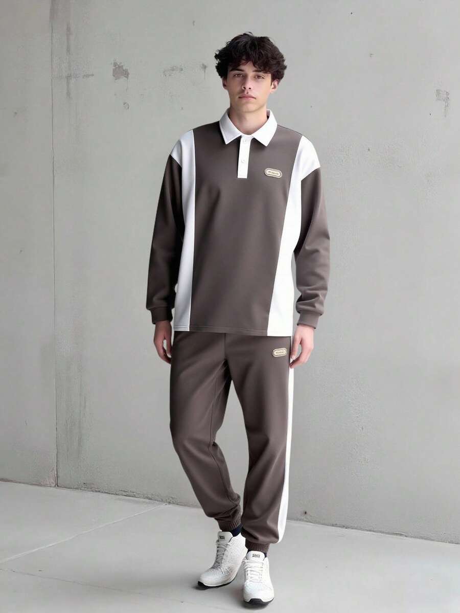 Vacaura 2 件套青少年男孩休闲拼色 Polo 衫,带有小标志装饰,适合休闲、运动、通勤、上学穿着 - 彩色 - 查看 1