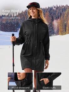 OutZeal 女士冬季保暖户外夹克 圣诞套装 滑雪露营 保暖内衬 防水 抽绳腰带 带口袋 - 黑色 - 查看 3