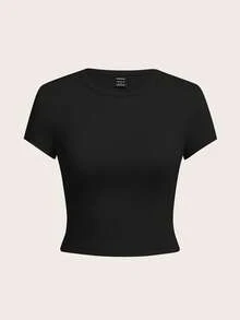 SHEIN Tall CURVE 加大码四件套纯色短款圆领短袖修身女式T恤，适合夏季穿着 - 彩色 - 查看 6