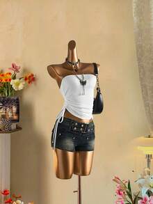 Attitoon 女士休闲抽绳系带短款抹胸 - 白色 - 查看 5