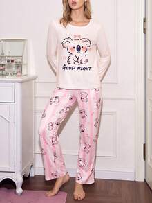 SweetSlumber Cute & Comfy Soft Koala Striped Print Quality Women Pajama Set, Casual & Relaxed Cute Sleep Set Moo Moo For Women Cute Sleep Wear Women Kawaii Pajamas Cute Pajamas For Woman - Pink - View 1