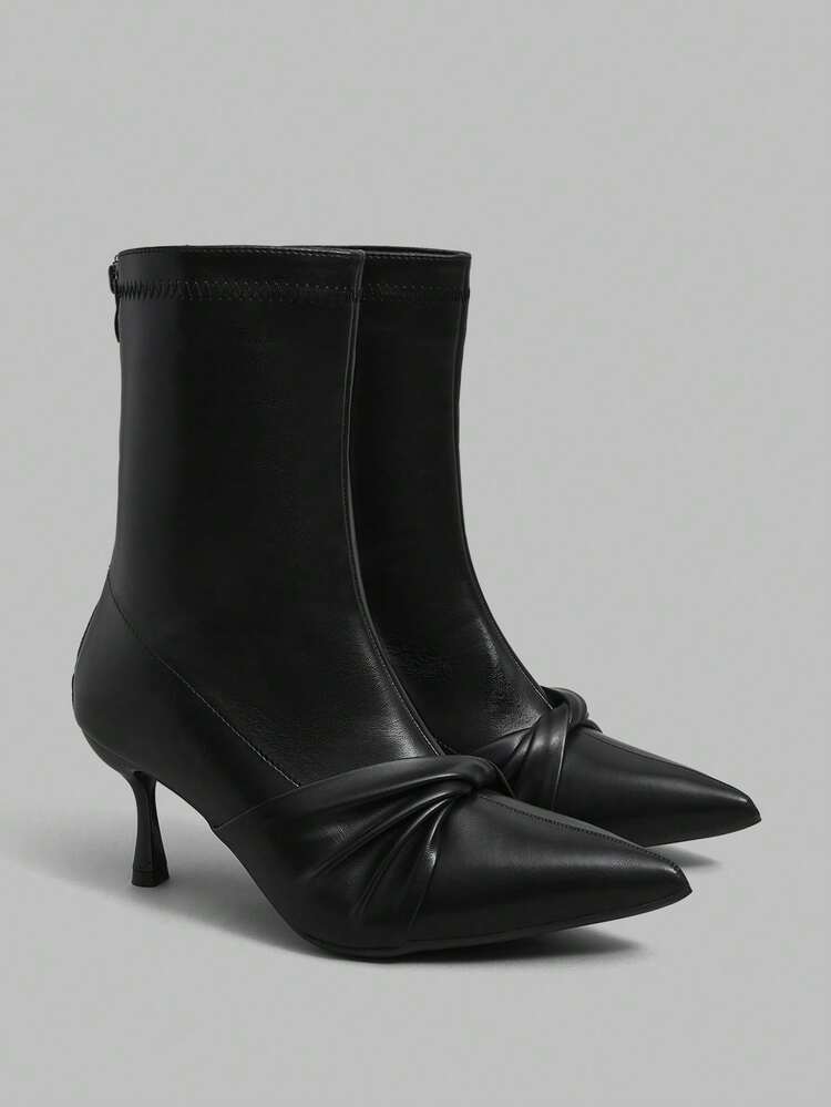 Women's Fashion Versatile Commuter Twist Pointed Toe High Heel Ankle Boots For Christmas