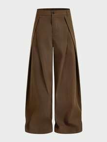 EASEVO Plus Size Men's Casual Solid Color Loose Fit Pants With Oblique Pockets - Brown - View 6