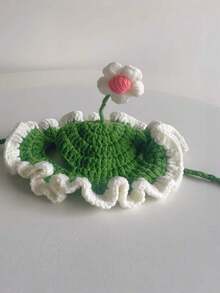 1PC Frog Knitted Pet Hat Adorable Cartoon Cat Cap For Small Dogs Cats Handmade Knit Headgear Cozy Stylish Pet Accessory Soft Warm Winter Photo Shoot Costume Party Christmas Halloween Outfit Fashion Cute Puppy Kitten Apparel Gift Idea Pet Lovers - Green flower - View 3