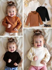 SHEIN 3件套女婴时尚高领针织内衣套装