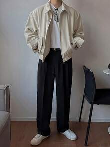 DAZY 米色短款弹力下摆男士夹克外套，秋冬款 - 米色 - 查看 4