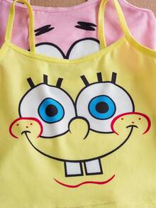 SpongeBob SquarePants | SHEIN Young Girl Comfortable Breathable Cute Cartoon Pattern Fitted Cami Top
