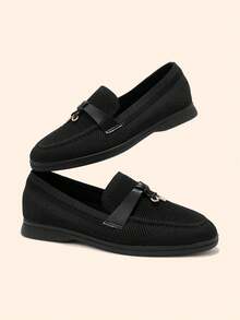 CUCCOO BASICS Damen Mode Schwarze Strick Stoff Bequeme Lässig Loafer, geeignet für Pendeln, Outdoor, Arbeit, Alltag - Schwarz - Übersicht 1