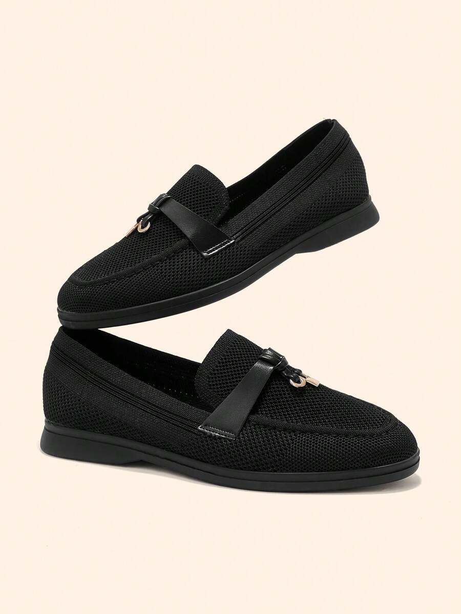 CUCCOO BASICS Damen Mode Schwarze Strick Stoff Bequeme Lässig Loafer, geeignet für Pendeln, Outdoor, Arbeit, Alltag - Schwarz - Übersicht 1