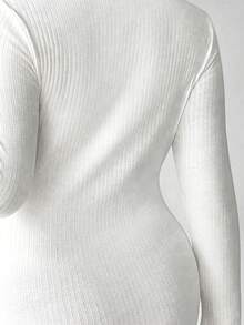 SHEIN Tall CURVE 大码纯色立领连体衣，秋季休闲款 - 白色 - 查看 8