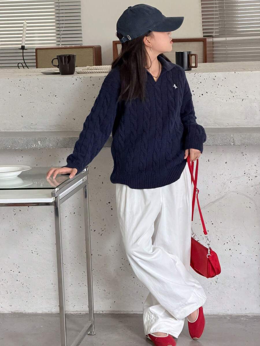 DAZY Tween Girls Embroidered Collar Sweater, Fall