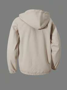 Vacaura 青少年/年轻男士休闲宽松套头连帽夹克，百搭黑色，适合所有季节，初秋 - 杏色 - 查看 2