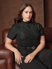 Anewsta Ladies' Spring/Summer Large Elegant And Fashionable Apricot Short Sleeved T-Shirt - Black - View 2