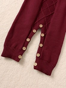 SHEIN 新生儿男/女婴幼儿秋冬服装套装：绿色针织连体衣、背带裤、毛衣，舒适、百搭、时尚、可爱、复古、经典、简约设计，适合室内、室外、滑雪、日常穿着、运动、玩耍、派对、拍照、度假等场合。