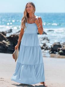 Sylviya 休闲长肩带蝴蝶结连衣裙，春夏