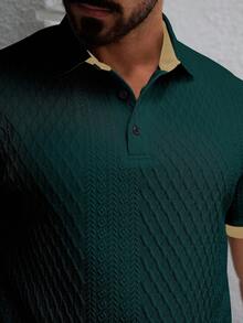 Manfinity CasualCool 男士撞色短袖休闲通勤 Polo 衫，男士纽扣针织 Polo 衫，男士休闲上衣，男士 Polo 衫，男士高尔夫球衫，男士针织衫，适合各种场合，包括日常休闲、周末旅行、户外活动、探险旅行、轻松的工作环境或半正式场合，也是送给男友/丈夫、周年纪念/生日礼物、派对、夏季假期、海滩装、夏威夷婚礼以及春夏穿着的理想选择。 - 墨綠色 - 查看 5