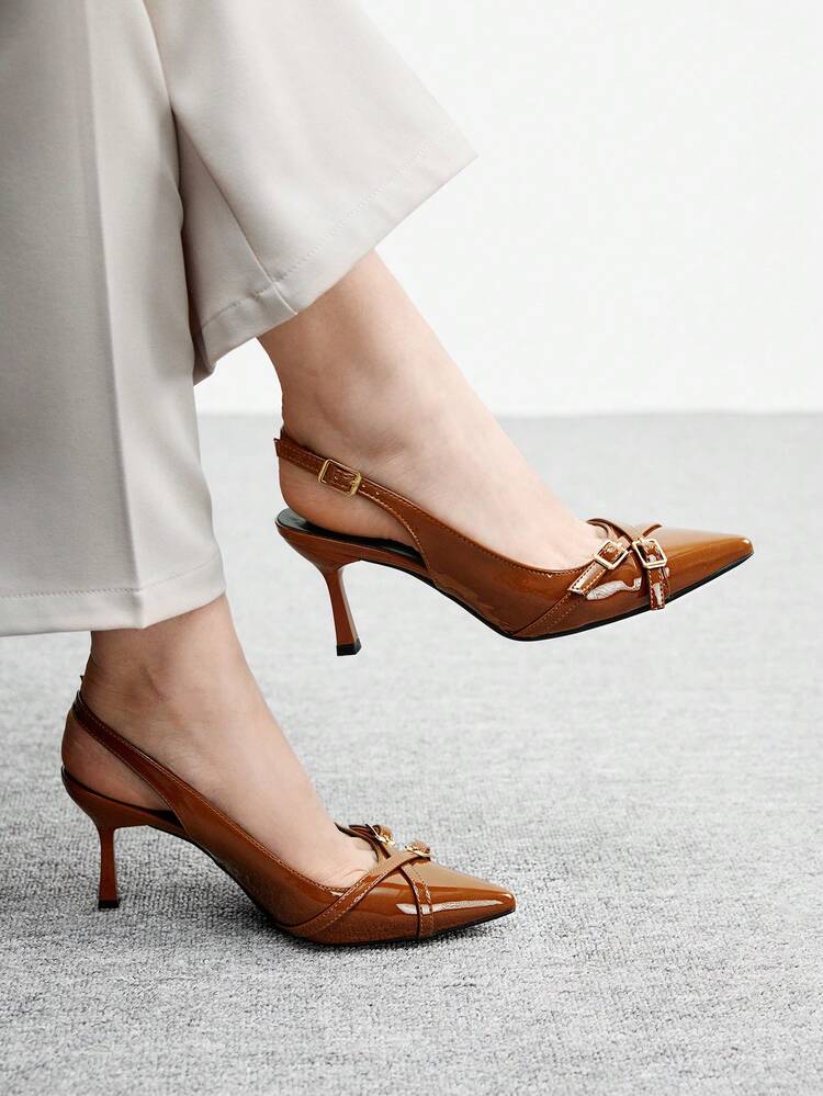 CUCCOO BIZCHIC Women's Pointed Toe Buckle Design Fashion High Heels For Daily Wear For Christmas Valentine's Day Spring Shoes
