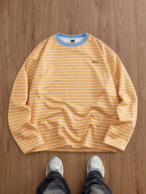 EASEVO Plus Size Men's Striped Crew Neck Long Sleeve T-Shirt