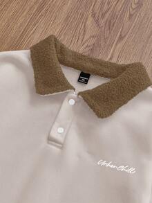 EASEVO Sudadera con botones para hombres de talla grande - Albaricoque - Ver 3