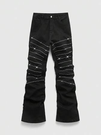 Street Life Jeans de pierna acampanada con decoración de remaches, estilo casual y de calle, adecuados para el uso diario