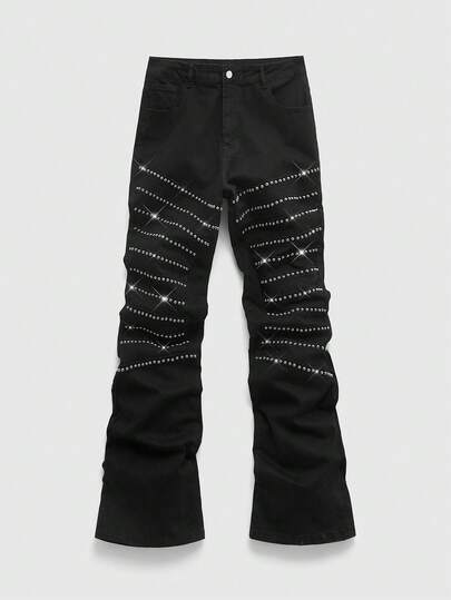 Street Life Jeans de pierna acampanada con decoración de remaches, estilo casual y de calle, adecuados para el uso diario