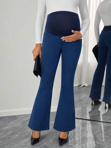 Momance Adjustable Waist Flare Maternity Casual Jeans - Medium Wash - View 3
