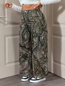 Slaydiva High Waist Loose Baggy Camouflage Print Jeans - Multicolor - View 3