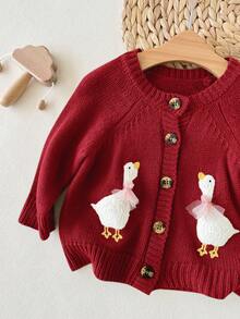 SHEIN 新生女婴可爱卡通图案针织开衫，秋冬百搭