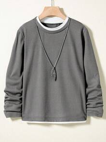 SHEIN Mirajuku Tween Boy 休闲拼色拼接仿多层 T 恤，春秋季