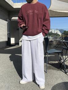 DAZY 男士秋冬保暖内衬酒红色字母刺绣套头衫 - 酒紅色 - 查看 5