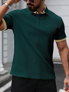 Manfinity CasualCool 男士撞色短袖休闲通勤 Polo 衫，男士纽扣针织 Polo 衫，男士休闲上衣，男士 Polo 衫，男士高尔夫球衫，男士针织衫，适合各种场合，包括日常休闲、周末旅行、户外活动、探险旅行、轻松的工作环境或半正式场合，也是送给男友/丈夫、周年纪念/生日礼物、派对、夏季假期、海滩装、夏威夷婚礼以及春夏穿着的理想选择。 - 墨綠色 - 查看 3
