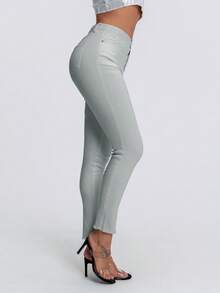 SHEIN Essnce 女士纯色简约日常牛仔裤 - 淺灰色 - 查看 2