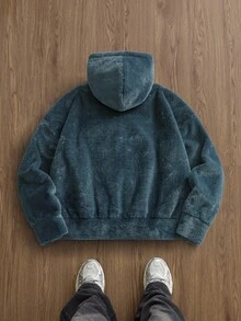 Manfinity BRENVOR Men's Standard Size Fashionable Two-Way Zipper Fleece Hooded Sweatshirt, Autumn/Winter - Blue - View 4