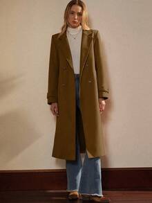 Écloséra 新款秋冬女士双排扣长款羊毛大衣，配腰带