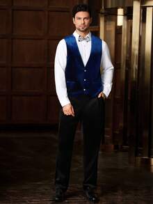 Manfinity Bizformal Men's Business/Commute/Party Suit Vest - Navy Blue - View 6