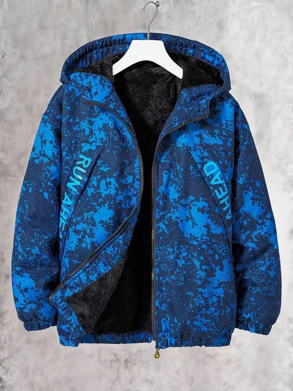 1pc Teens Camouflage Print Casual Hooded Thermal Lined Windbreaker Jacket, Suitable For Daily Casual Wear In Winter