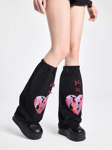 ROMWE Goth 1 đôi ống tay áo giả da họa tiết xoắn ốc màu tối dành cho nữ - màu đen - Xem 2