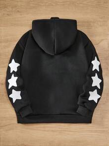 Coolqubz Tween Boys' "Walk With God" Printed Hooded Zip-Up Casual Street Jacket, Suitable For Spring, Autumn & Winter - Black - View 2