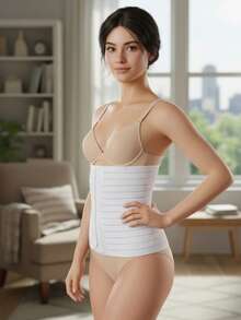 Faja maternal posparto para mujer estilo moderno, sin mangas ni cuello, tela de algodón elástica y transpirable, ajuste relajado con cierre ajustable, ideal para primavera y verano, uso diario moldeador - Blanco - Ver 2