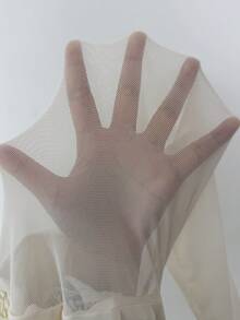 SHEIN Elenzya Váy trễ vai thanh lịch dành cho nữ với họa tiết thêu hoa sang trọng và lưới, thích hợp mặc hàng ngày, đám cưới, dạ hội, đi làm, tiệc tốt nghiệp, ngày lễ, hẹn hò, tiệc tùng, Halloween, Giáng sinh, năm mới, lễ Tạ ơn - Màu be - Xem 8