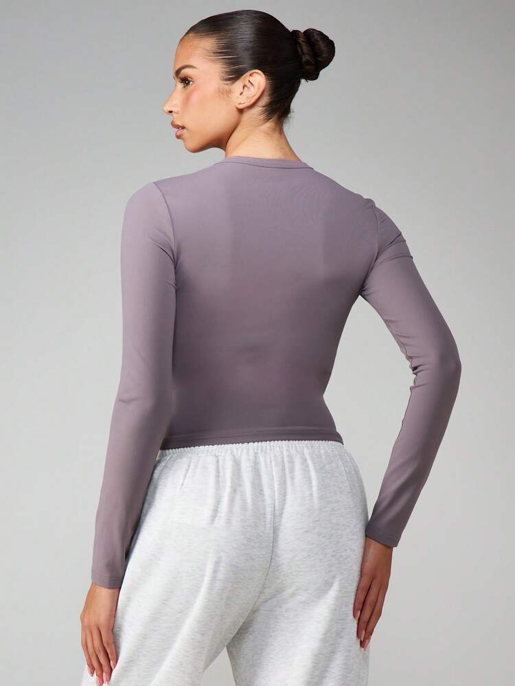 MISSGUIDED Top Térmica Feminina de Manga Longa, Gola Careca, Ajustada, Malha Canelada, Camada Inferior Atlética, Essencial para Outono e Inverno