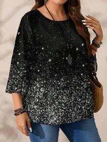 SHEIN CURVE+ Plus Size Women Casual Loose Blouses New Year Party - Multicolor - View 7