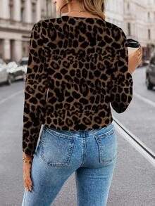 SHEIN Clasi Lässige, minimalistische Damen Leoparden-Muster Jacke mit offenem Vorderteil und Langarm, geeignet für den Sommer