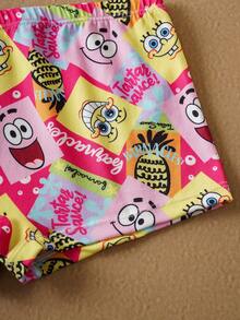 SpongeBob SquarePants | SHEIN Bộ đồ lót áo hai dây họa tiết hoạt hình và quần đùi cho bé gái tuổi mới lớn, dễ thương và đáng yêu - Hồng - Xem 6