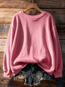 EMERY ROSE Tiger Print Casual Crew Neck Fleece Long Sleeve Sweatshirt For Women, Autumn/Winter, A Great Gift For Friends - Pink - View 2